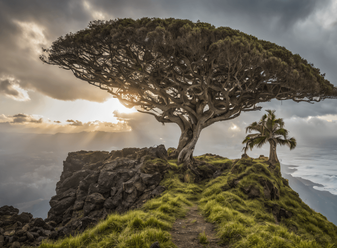 ai generated, mountain, tree, socotra, yemen, island, sunset, nature, sea, socotra, socotra, socotra, socotra, socotra, yemen